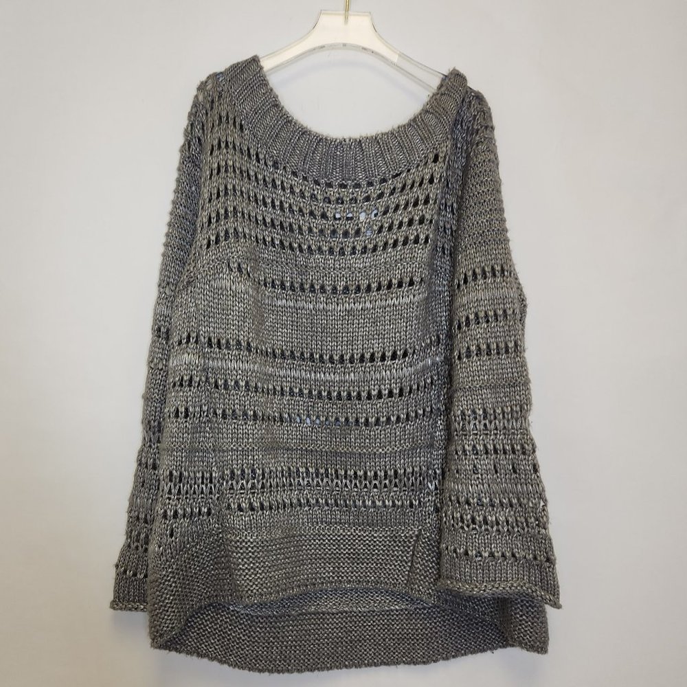 Diane Von Furstenberg Open Knit Saidi Sweater Small Gray Wool Blend Flare Sleeve